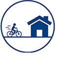 link of person bicycling towards a house