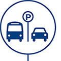 icon of parking sign with car and bus waiting